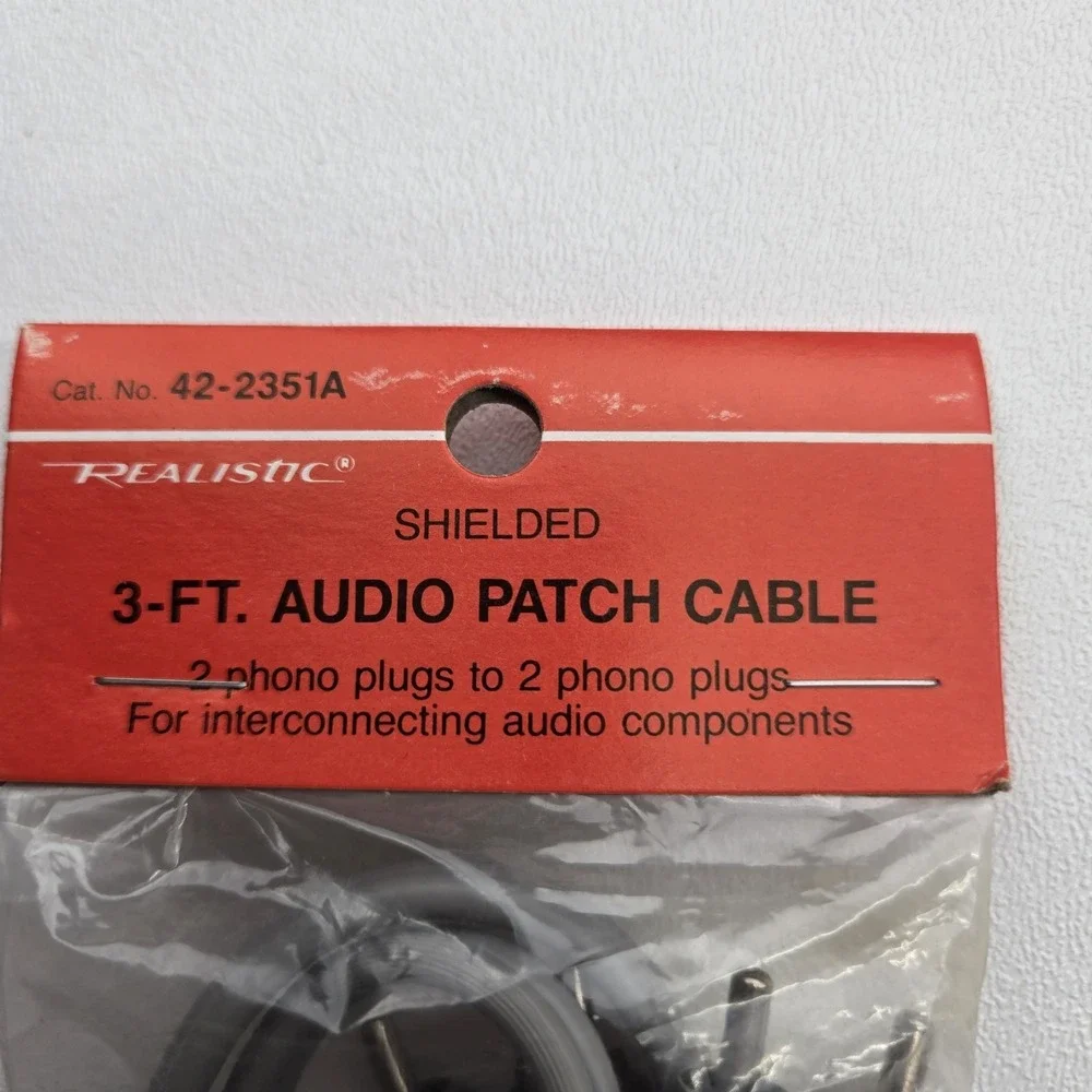 Vintage Radio Shack Realistic 42-2351A 3 Ft RCA Audio Patch Cable NOS Sealed New